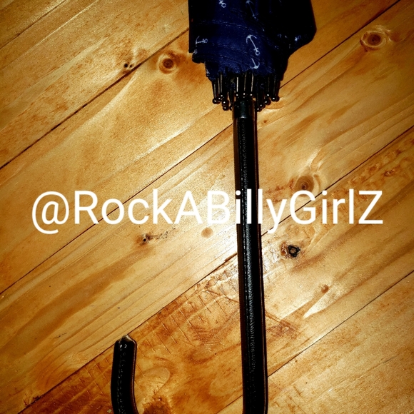 Tatyana Retro Nautical Blue Parasol Umbrella White Anchors Red Stars Hook Handle - Picture 10 of 11